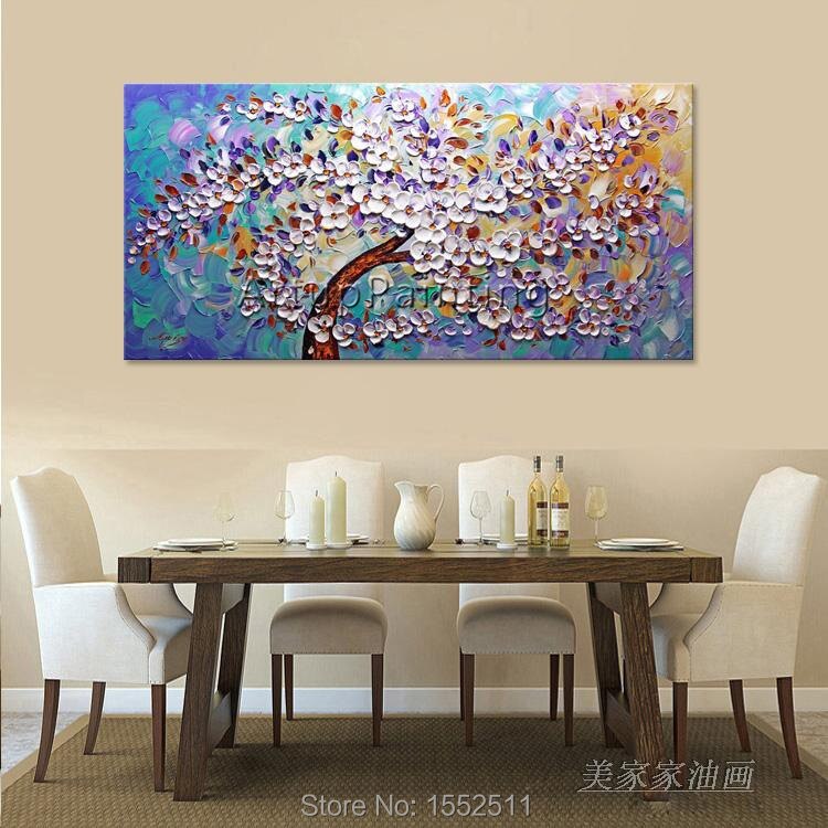 Pintura en lienzo de flor de cuchillo de paleta pintada a mano, im&aacute;genes de pared para sala de estar, decoraci&oacute;n del hogar, arte de pared sobre lienzo