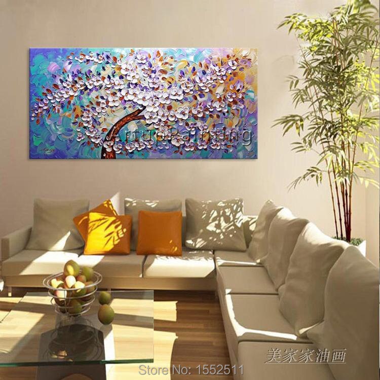 Pintura en lienzo de flor de cuchillo de paleta pintada a mano, im&aacute;genes de pared para sala de estar, decoraci&oacute;n del hogar, arte de pared sobre lienzo