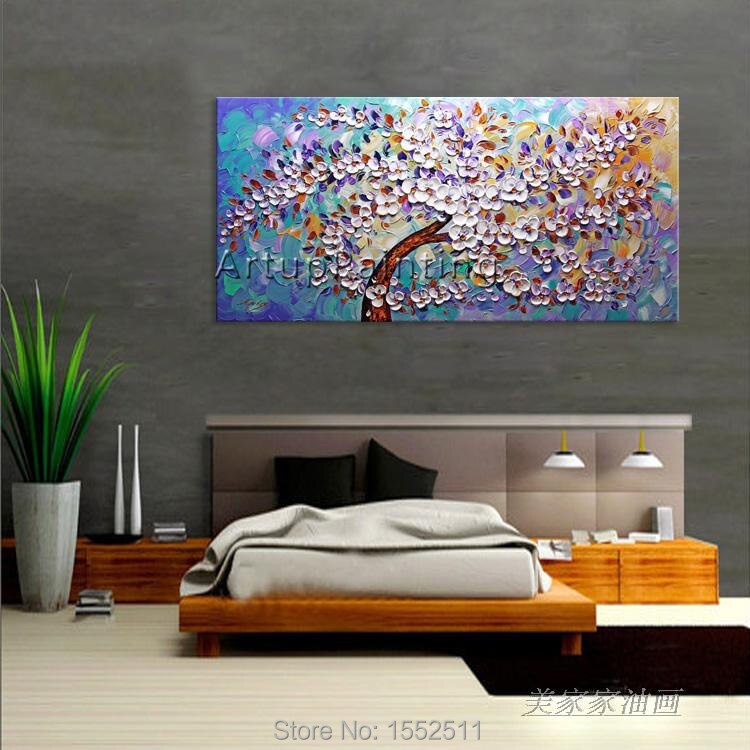 Pintura en lienzo de flor de cuchillo de paleta pintada a mano, im&aacute;genes de pared para sala de estar, decoraci&oacute;n del hogar, arte de pared sobre lienzo