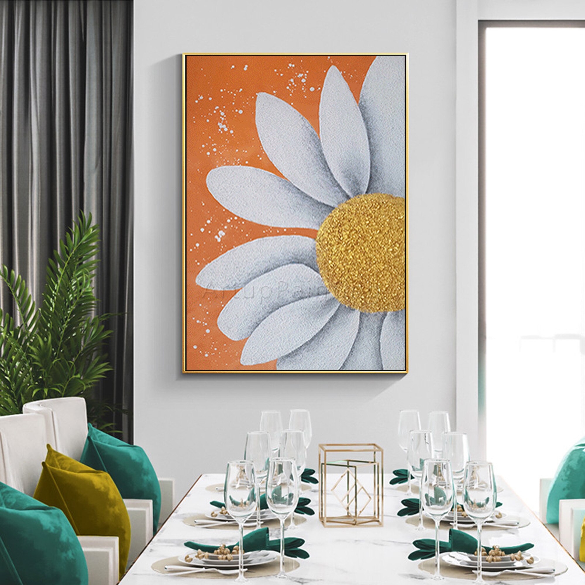 Juego de 3 flores en lienzo, pintura abstracta moderna, arte de pared grande, girasol colorido, pintura acr&iacute;lica al &oacute;leo, decoraci&oacute;n del hogar