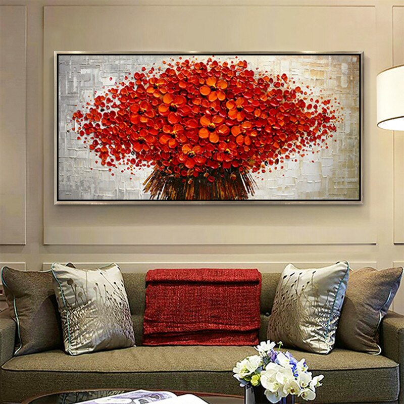 Paleta de pintura en lienzo con textura 3D, pintura de flores acr&iacute;licas, im&aacute;genes art&iacute;sticas de pared para sala de estar, decoraci&oacute;n del hogar, cuadros