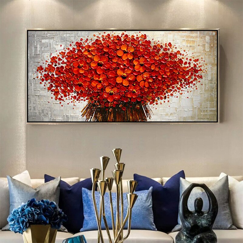 Paleta de pintura en lienzo con textura 3D, pintura de flores acr&iacute;licas, im&aacute;genes art&iacute;sticas de pared para sala de estar, decoraci&oacute;n del hogar, cuadros