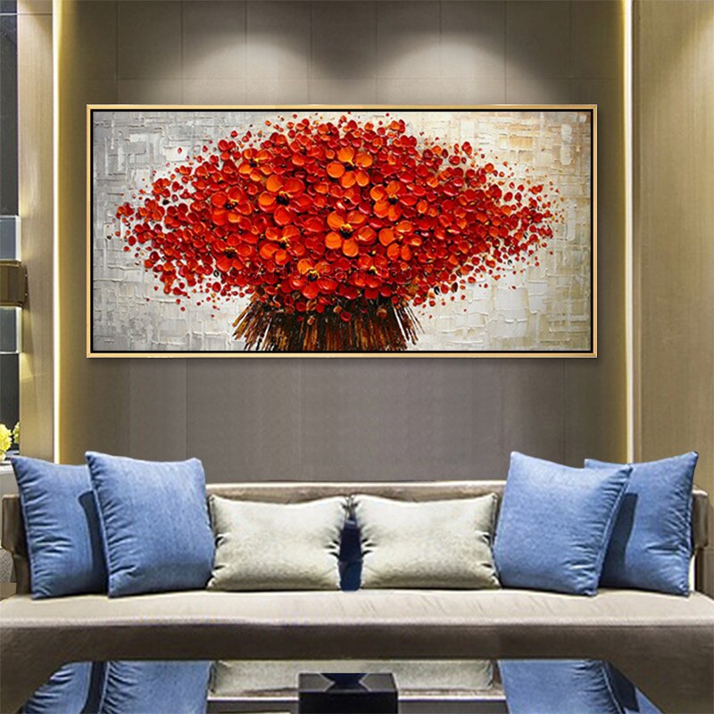 Paleta de pintura en lienzo con textura 3D, pintura de flores acr&iacute;licas, im&aacute;genes art&iacute;sticas de pared para sala de estar, decoraci&oacute;n del hogar, cuadros