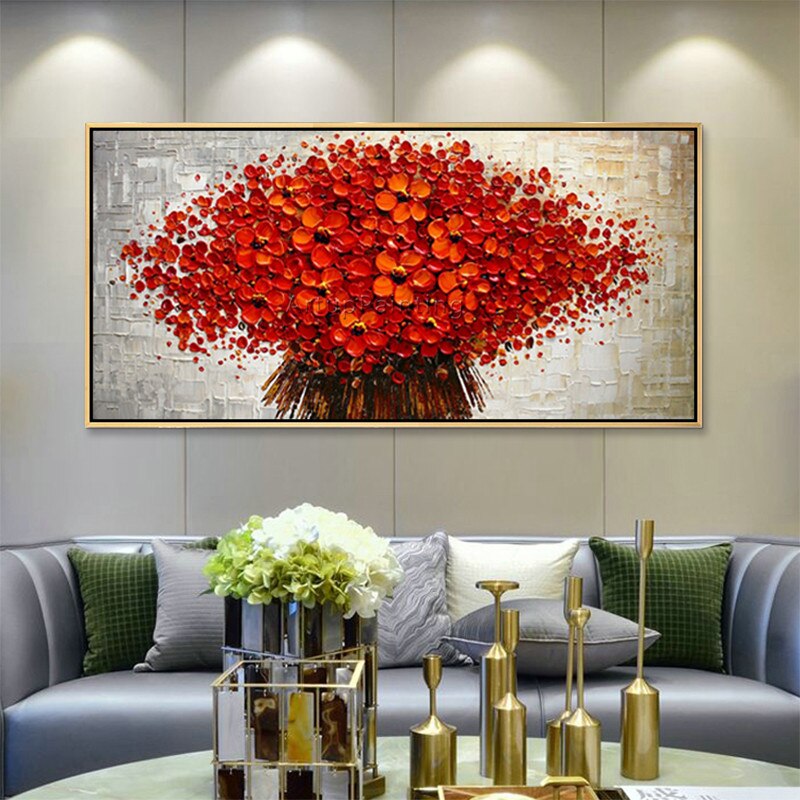 Paleta de pintura en lienzo con textura 3D, pintura de flores acr&iacute;licas, im&aacute;genes art&iacute;sticas de pared para sala de estar, decoraci&oacute;n del hogar, cuadros