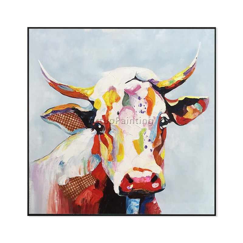 Pintura en lienzo para decoraci&oacute;n del hogar, pintura acr&iacute;lica de vaca, im&aacute;genes art&iacute;sticas de pared para sala de estar, caudros, cuchillo de plattle, arte animal
