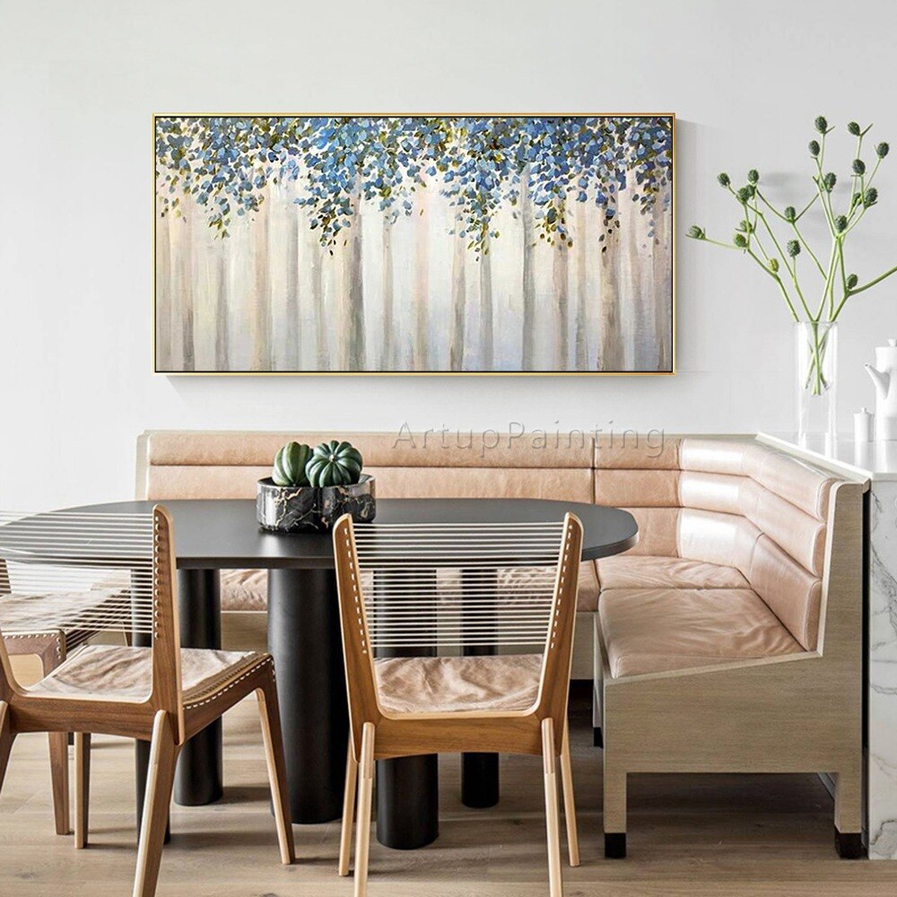 Pintura en lienzo de arte de pared pintada a mano de flores, paleta de cuchillo, pintura al &oacute;leo abstracta de flores, decoraci&oacute;n moderna para habitaci&oacute;n y sala de estar