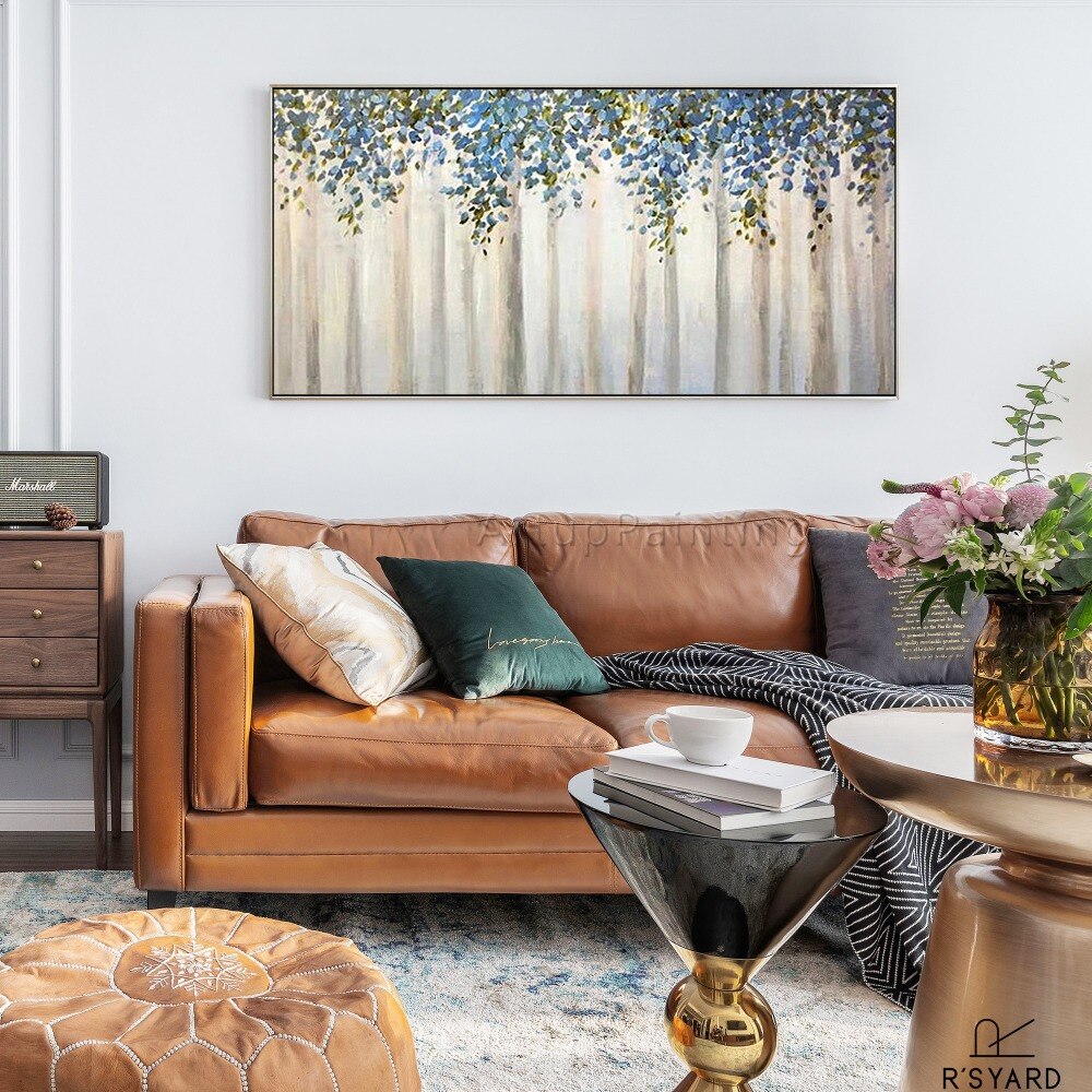 Pintura en lienzo de arte de pared pintada a mano de flores, paleta de cuchillo, pintura al &oacute;leo abstracta de flores, decoraci&oacute;n moderna para habitaci&oacute;n y sala de estar