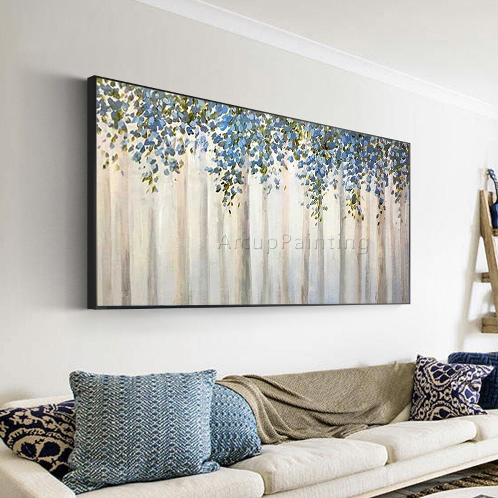 Pintura en lienzo de arte de pared pintada a mano de flores, paleta de cuchillo, pintura al &oacute;leo abstracta de flores, decoraci&oacute;n moderna para habitaci&oacute;n y sala de estar