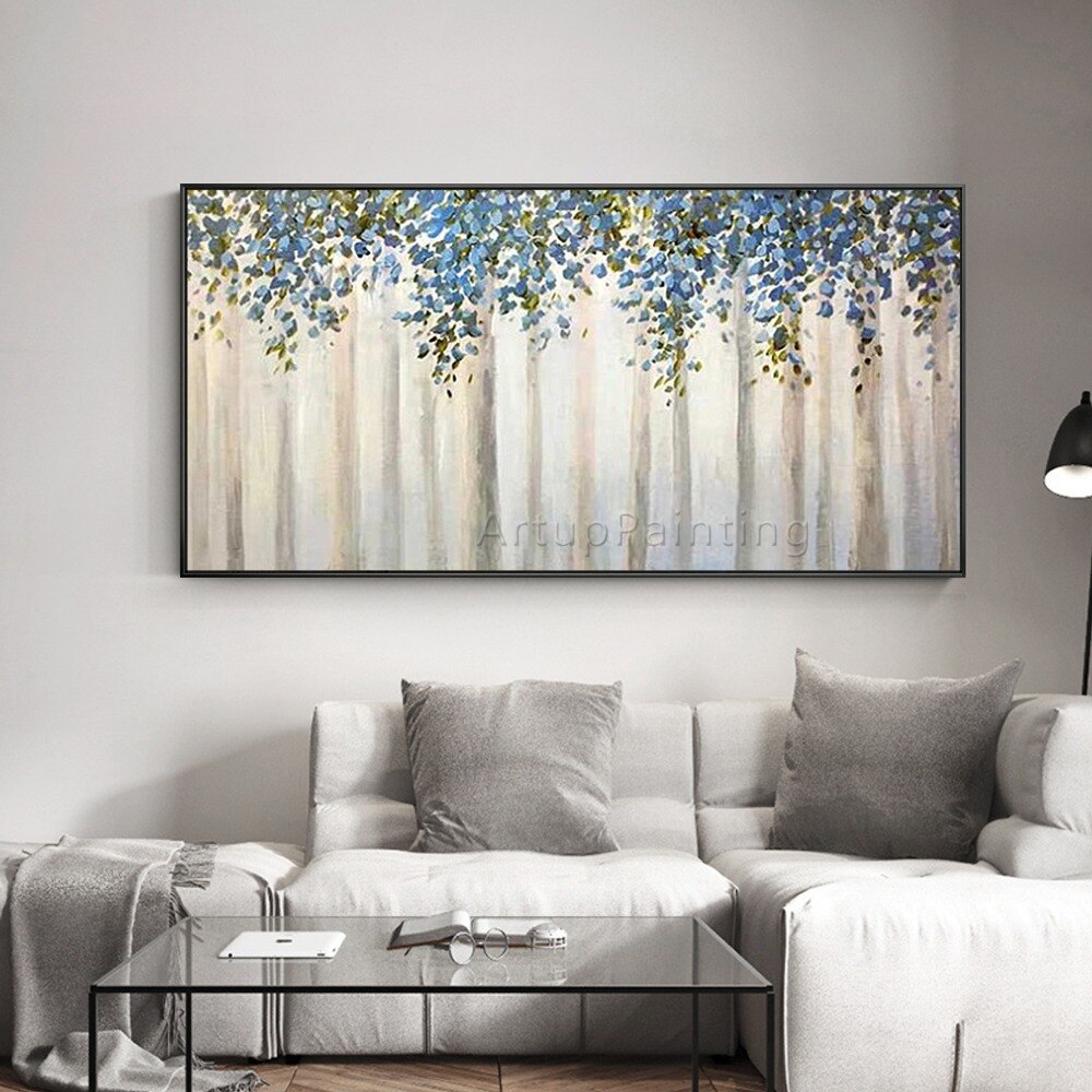 Pintura en lienzo de arte de pared pintada a mano de flores, paleta de cuchillo, pintura al &oacute;leo abstracta de flores, decoraci&oacute;n moderna para habitaci&oacute;n y sala de estar