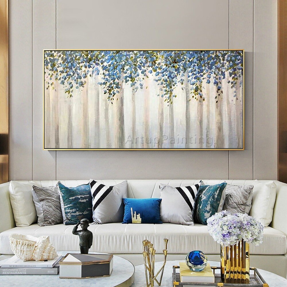 Pintura en lienzo de arte de pared pintada a mano de flores, paleta de cuchillo, pintura al &oacute;leo abstracta de flores, decoraci&oacute;n moderna para habitaci&oacute;n y sala de estar