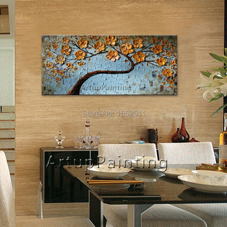 Arte de pared pintado a mano de flores, lienzo, pintura al &oacute;leo, paleta, cuchillo, flor abstracta, decoraci&oacute;n moderna para habitaci&oacute;n, imagen para sala de estar