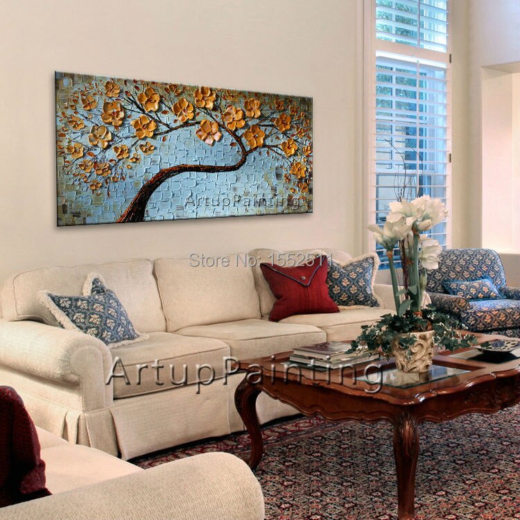 Arte de pared pintado a mano de flores, lienzo, pintura al &oacute;leo, paleta, cuchillo, flor abstracta, decoraci&oacute;n moderna para habitaci&oacute;n, imagen para sala de estar