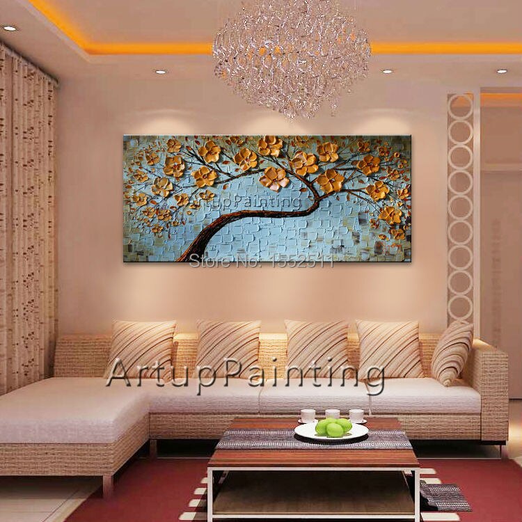 Arte de pared pintado a mano de flores, lienzo, pintura al &oacute;leo, paleta, cuchillo, flor abstracta, decoraci&oacute;n moderna para habitaci&oacute;n, imagen para sala de estar