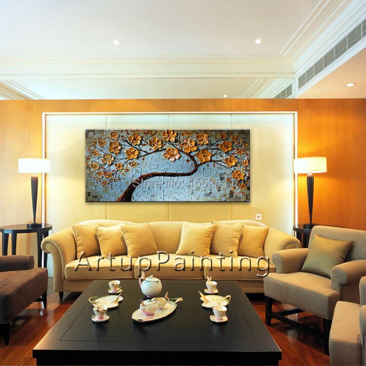 Arte de pared pintado a mano de flores, lienzo, pintura al &oacute;leo, paleta, cuchillo, flor abstracta, decoraci&oacute;n moderna para habitaci&oacute;n, imagen para sala de estar