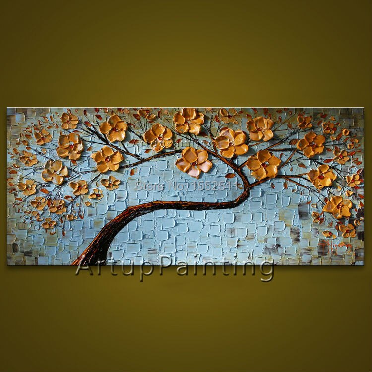 Arte de pared pintado a mano de flores, lienzo, pintura al &oacute;leo, paleta, cuchillo, flor abstracta, decoraci&oacute;n moderna para habitaci&oacute;n, imagen para sala de estar