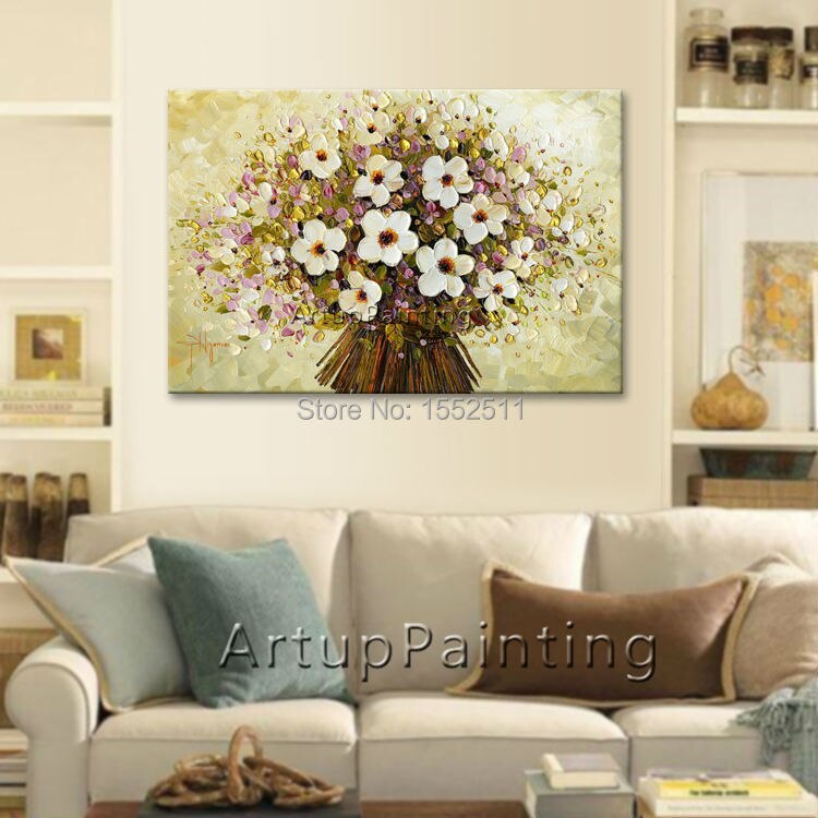 Paleta de pintura de pared pintada a mano de flores, cuchillo de flor salvaje, pintura al &oacute;leo abstracta, lienzo, decoraci&oacute;n moderna para habitaci&oacute;n, sala de estar