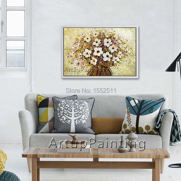 Paleta de pintura de pared pintada a mano de flores, cuchillo de flor salvaje, pintura al &oacute;leo abstracta, lienzo, decoraci&oacute;n moderna para habitaci&oacute;n, sala de estar