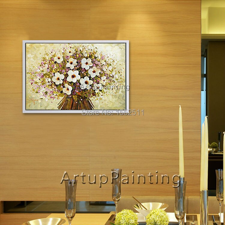 Paleta de pintura de pared pintada a mano de flores, cuchillo de flor salvaje, pintura al &oacute;leo abstracta, lienzo, decoraci&oacute;n moderna para habitaci&oacute;n, sala de estar