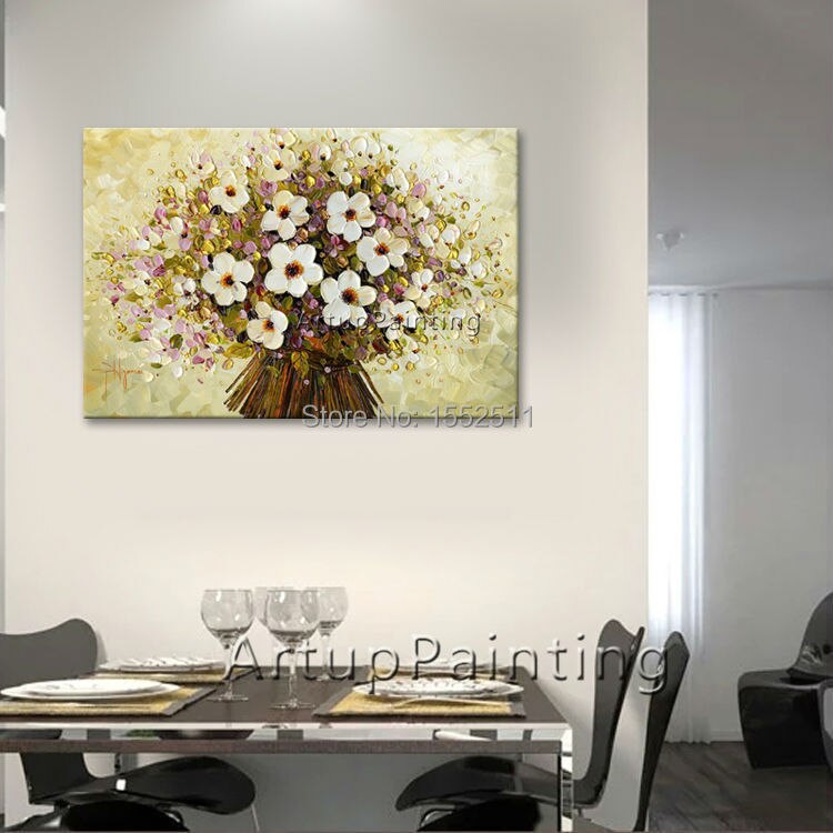Paleta de pintura de pared pintada a mano de flores, cuchillo de flor salvaje, pintura al &oacute;leo abstracta, lienzo, decoraci&oacute;n moderna para habitaci&oacute;n, sala de estar