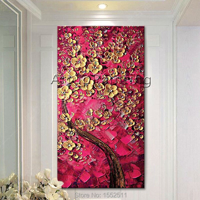 Paleta moderna pintada a mano con textura 3D de flor y &aacute;rbol sobre lienzo, pintura al &oacute;leo, im&aacute;genes de pared para sala de estar, decoraci&oacute;n 2