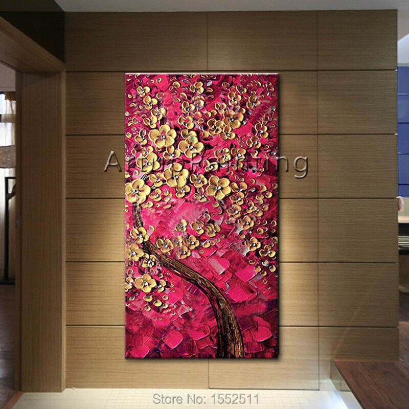Paleta moderna pintada a mano con textura 3D de flor y &aacute;rbol sobre lienzo, pintura al &oacute;leo, im&aacute;genes de pared para sala de estar, decoraci&oacute;n 2