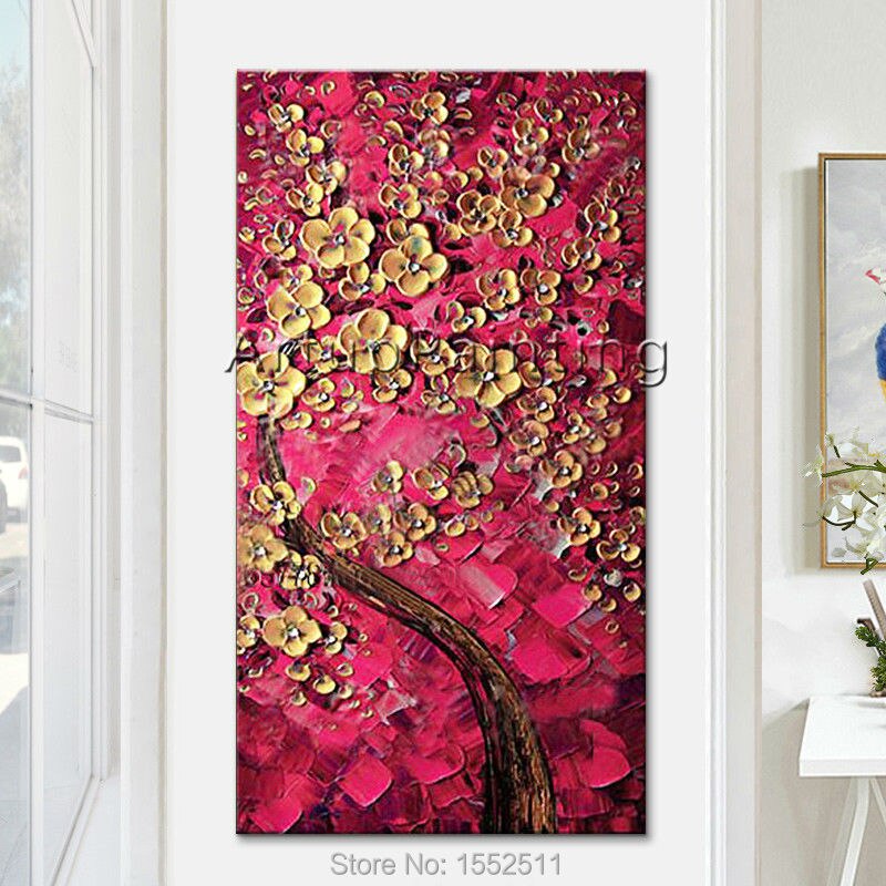 Paleta moderna pintada a mano con textura 3D de flor y &aacute;rbol sobre lienzo, pintura al &oacute;leo, im&aacute;genes de pared para sala de estar, decoraci&oacute;n 2