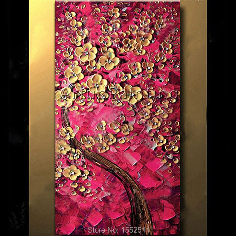 Paleta moderna pintada a mano con textura 3D de flor y &aacute;rbol sobre lienzo, pintura al &oacute;leo, im&aacute;genes de pared para sala de estar, decoraci&oacute;n 2