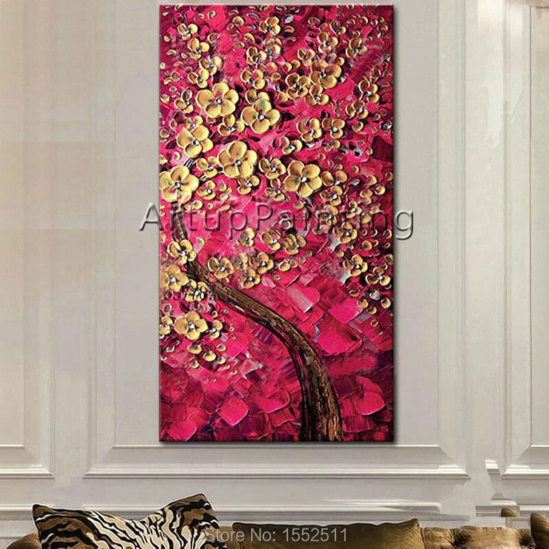 Paleta moderna pintada a mano con textura 3D de flor y &aacute;rbol sobre lienzo, pintura al &oacute;leo, im&aacute;genes de pared para sala de estar, decoraci&oacute;n 2
