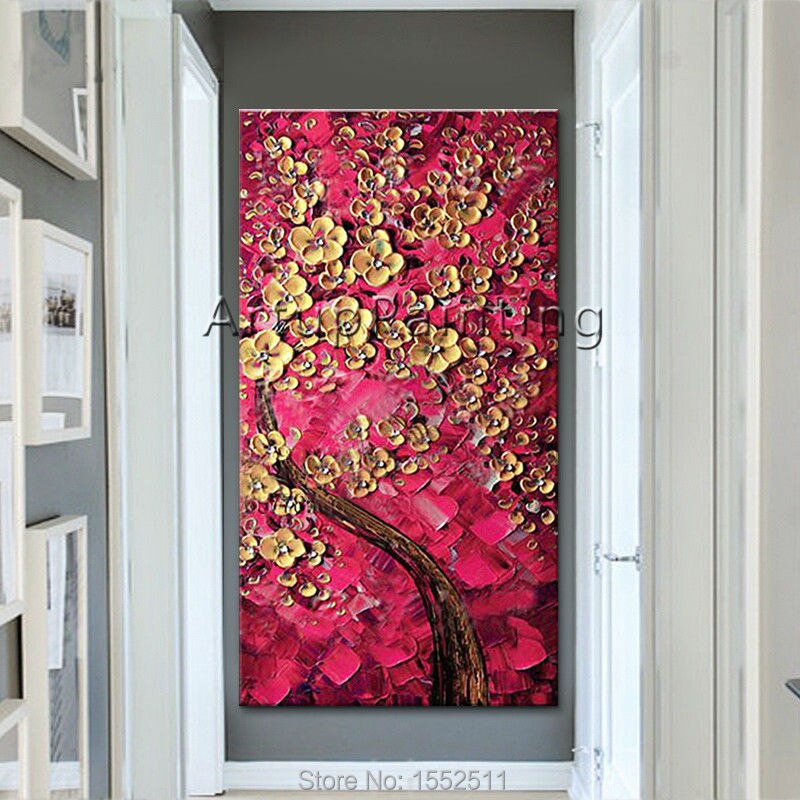 Paleta moderna pintada a mano con textura 3D de flor y &aacute;rbol sobre lienzo, pintura al &oacute;leo, im&aacute;genes de pared para sala de estar, decoraci&oacute;n 2