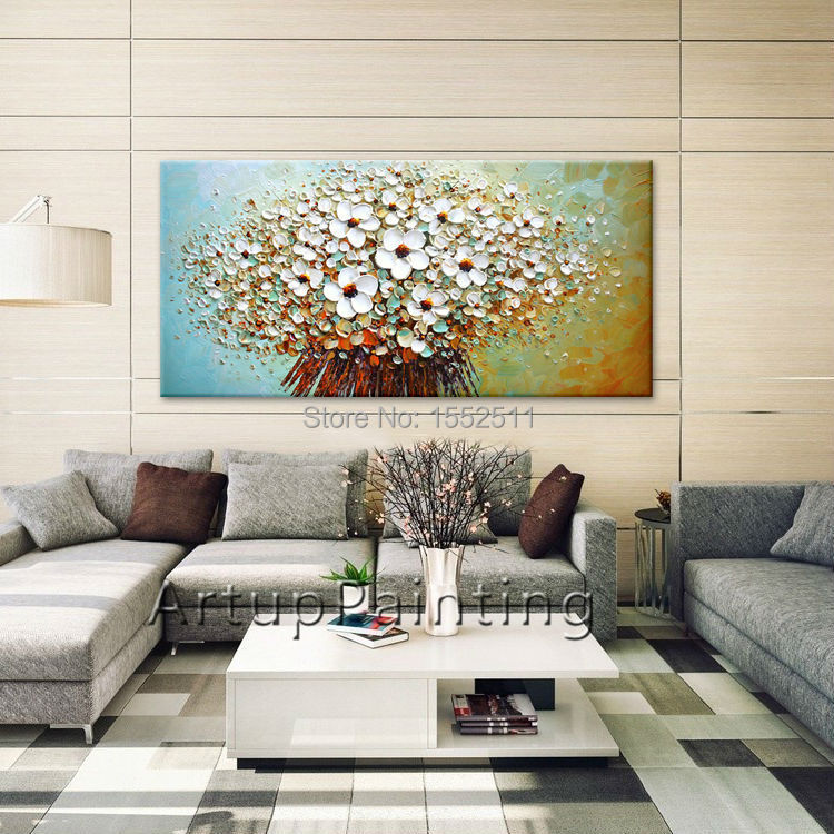 Paleta de pintura de pared pintada a mano de flores, cuchillo de flor salvaje, pintura al &oacute;leo abstracta, lienzo, decoraci&oacute;n moderna para habitaci&oacute;n, sala de estar 04