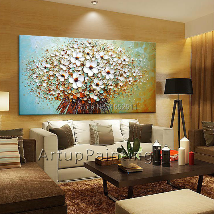 Paleta de pintura de pared pintada a mano de flores, cuchillo de flor salvaje, pintura al &oacute;leo abstracta, lienzo, decoraci&oacute;n moderna para habitaci&oacute;n, sala de estar 04