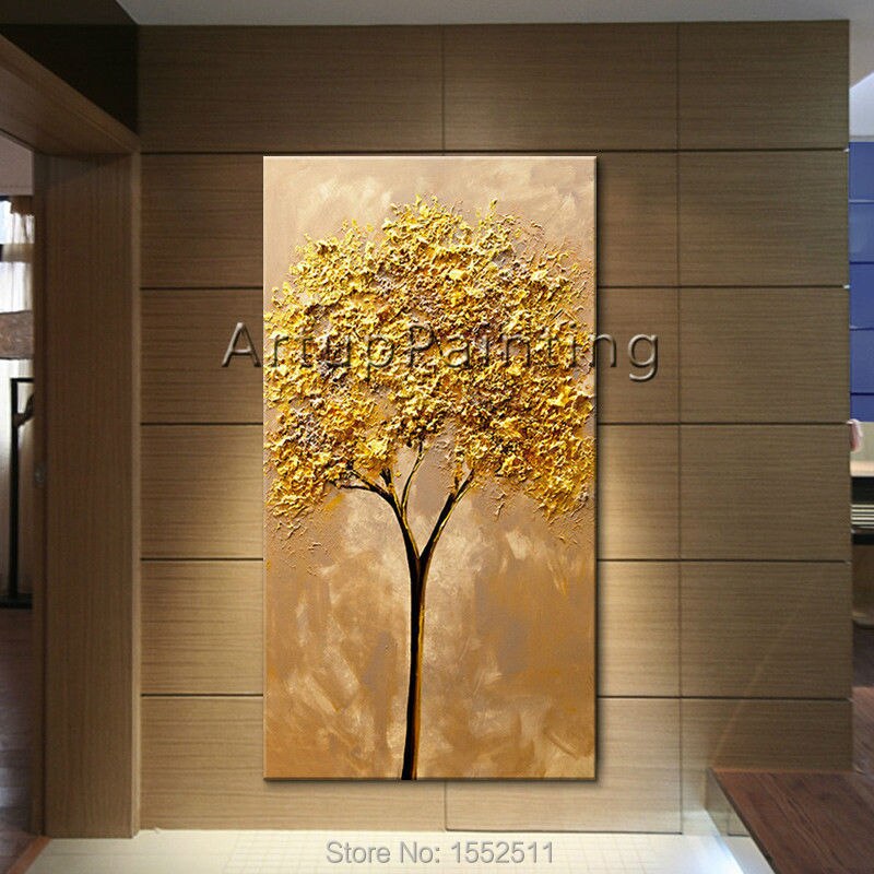 Pintura en lienzo de cuchillo de paleta pintado a mano moderno, textura 3D, &aacute;rbol de flores, im&aacute;genes de pared para sala de estar, decoraci&oacute;n del hogar
