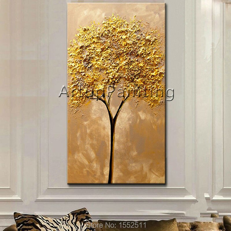 Pintura en lienzo de cuchillo de paleta pintado a mano moderno, textura 3D, &aacute;rbol de flores, im&aacute;genes de pared para sala de estar, decoraci&oacute;n del hogar