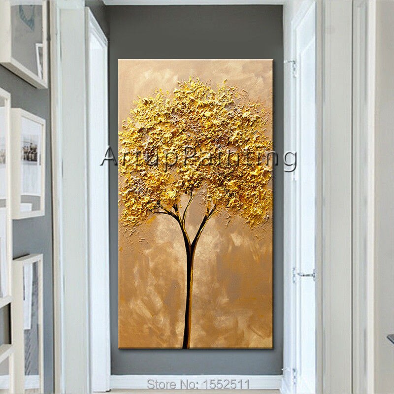 Pintura en lienzo de cuchillo de paleta pintado a mano moderno, textura 3D, &aacute;rbol de flores, im&aacute;genes de pared para sala de estar, decoraci&oacute;n del hogar