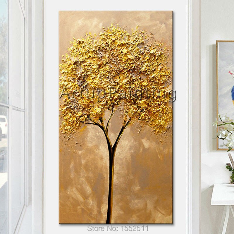 Pintura en lienzo de cuchillo de paleta pintado a mano moderno, textura 3D, &aacute;rbol de flores, im&aacute;genes de pared para sala de estar, decoraci&oacute;n del hogar