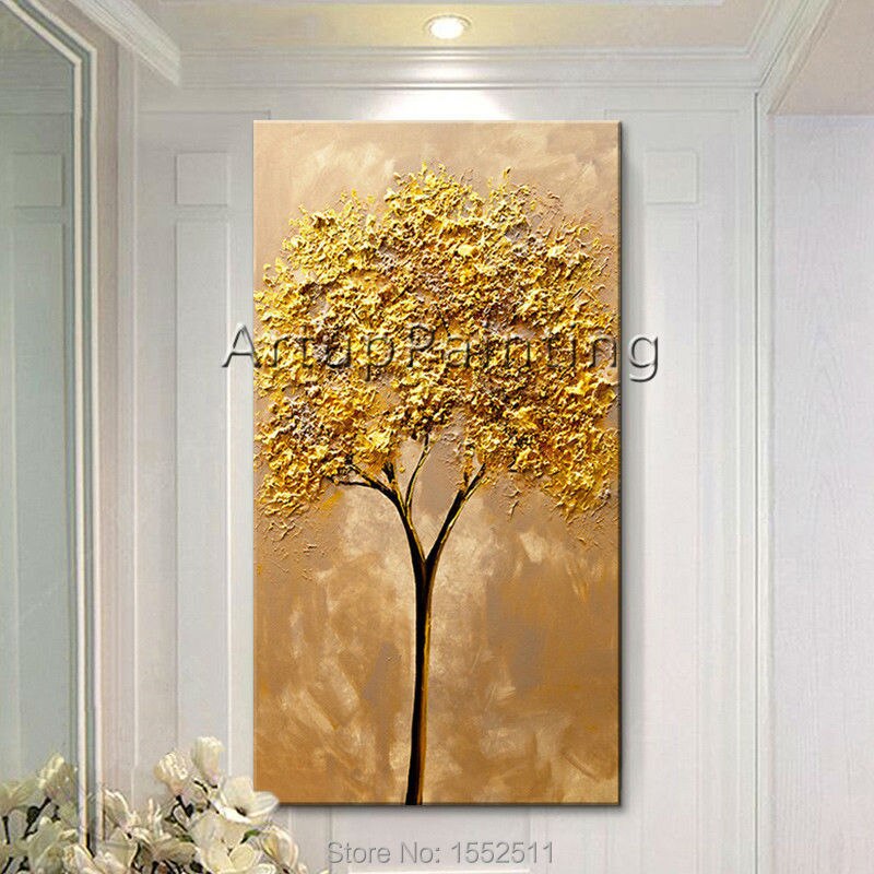 Pintura en lienzo de cuchillo de paleta pintado a mano moderno, textura 3D, &aacute;rbol de flores, im&aacute;genes de pared para sala de estar, decoraci&oacute;n del hogar
