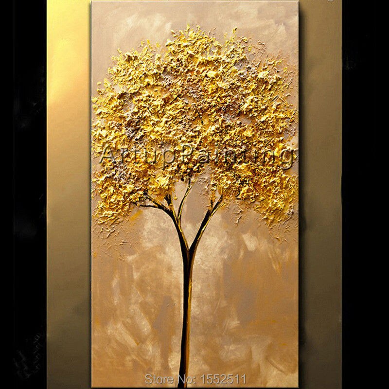 Pintura en lienzo de cuchillo de paleta pintado a mano moderno, textura 3D, &aacute;rbol de flores, im&aacute;genes de pared para sala de estar, decoraci&oacute;n del hogar
