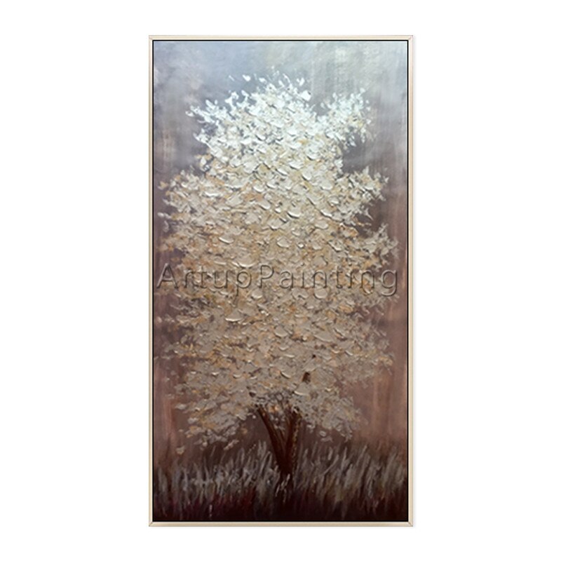 Paleta de pintura en lienzo con textura 3D, im&aacute;genes art&iacute;sticas de pared de &aacute;rbol plateado acr&iacute;lico para sala de estar, decoraci&oacute;n del hogar, 05
