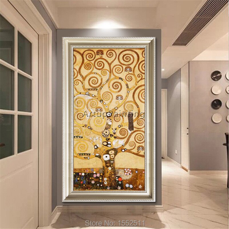 Cuadro en lienzo de Gustav Klimt, &aacute;rbol de la vida pintado a mano, im&aacute;genes de pared para la decoraci&oacute;n del hogar de la sala de estar, decoraciones navide&ntilde;as para el hogar