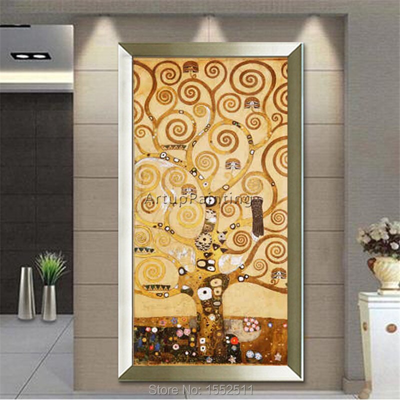 Cuadro en lienzo de Gustav Klimt, &aacute;rbol de la vida pintado a mano, im&aacute;genes de pared para la decoraci&oacute;n del hogar de la sala de estar, decoraciones navide&ntilde;as para el hogar