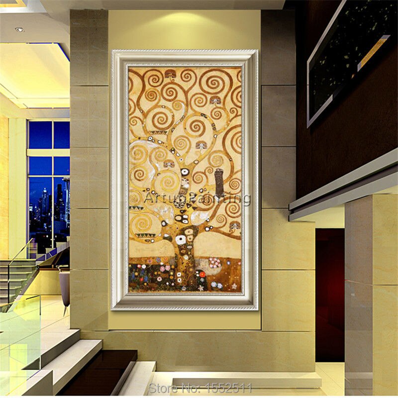 Cuadro en lienzo de Gustav Klimt, &aacute;rbol de la vida pintado a mano, im&aacute;genes de pared para la decoraci&oacute;n del hogar de la sala de estar, decoraciones navide&ntilde;as para el hogar