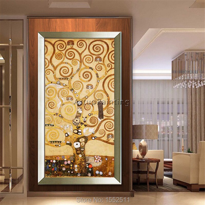 Cuadro en lienzo de Gustav Klimt, &aacute;rbol de la vida pintado a mano, im&aacute;genes de pared para la decoraci&oacute;n del hogar de la sala de estar, decoraciones navide&ntilde;as para el hogar