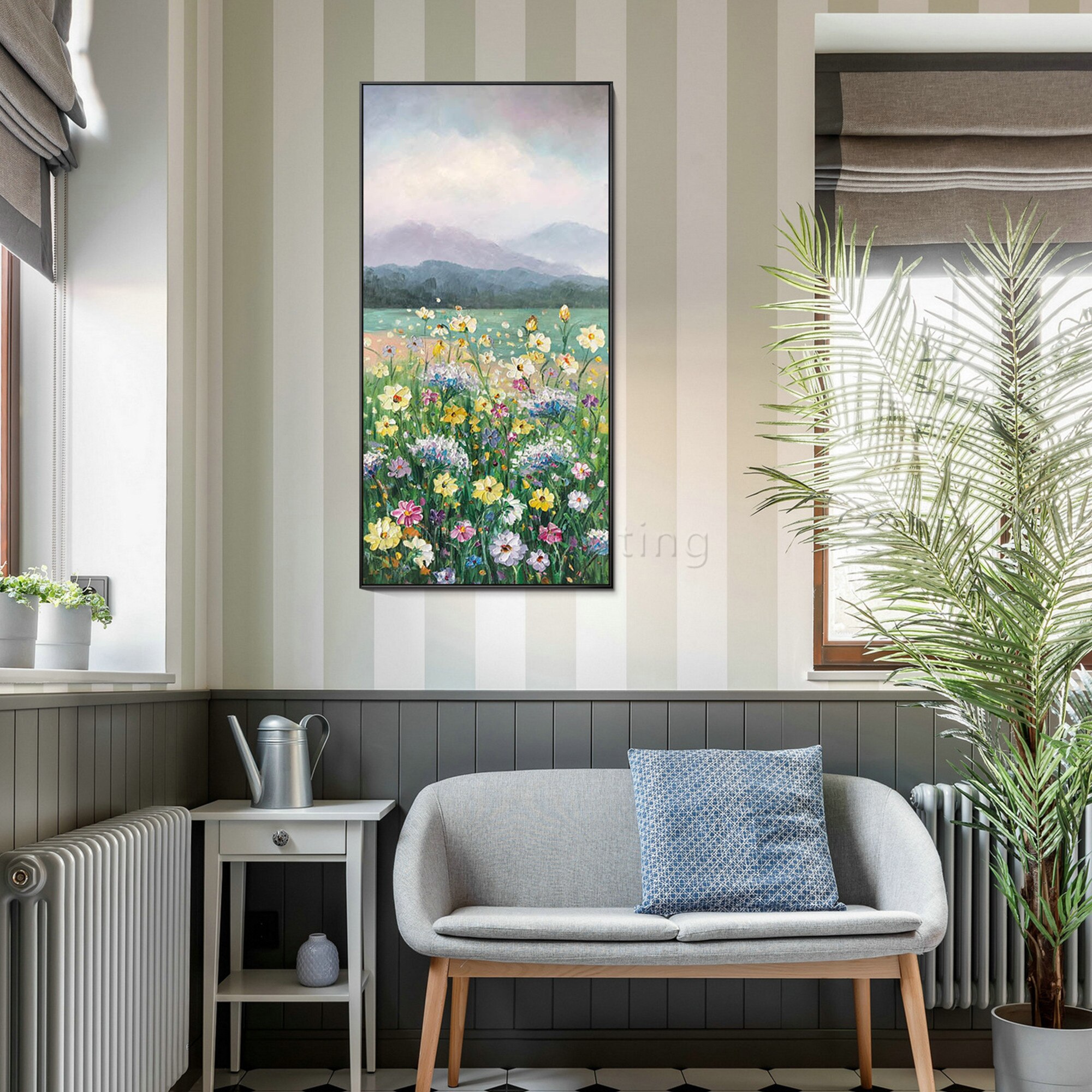 Pintura en lienzo de flores coloridas, pintura abstracta grande y Original de paisaje acr&iacute;lico, textura pesada, arte de pared, decoraci&oacute;n del hogar para sala de estar