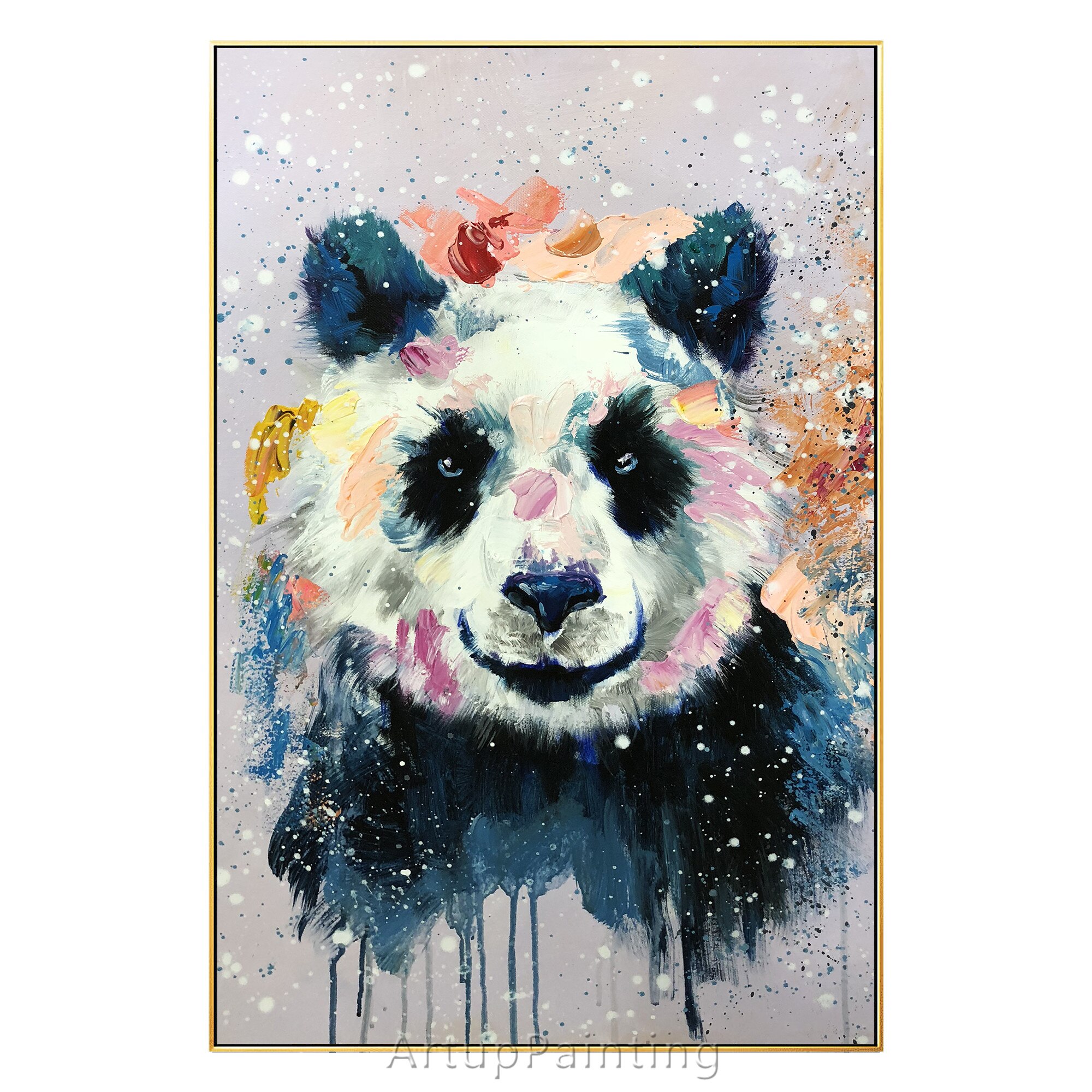 Lindo Panda pintura abstracta Rosa Spray Animal Pop art paleta de pintura al &oacute;leo cuchillo arte de pared imagen sala de estar decoraci&oacute;n del hogar