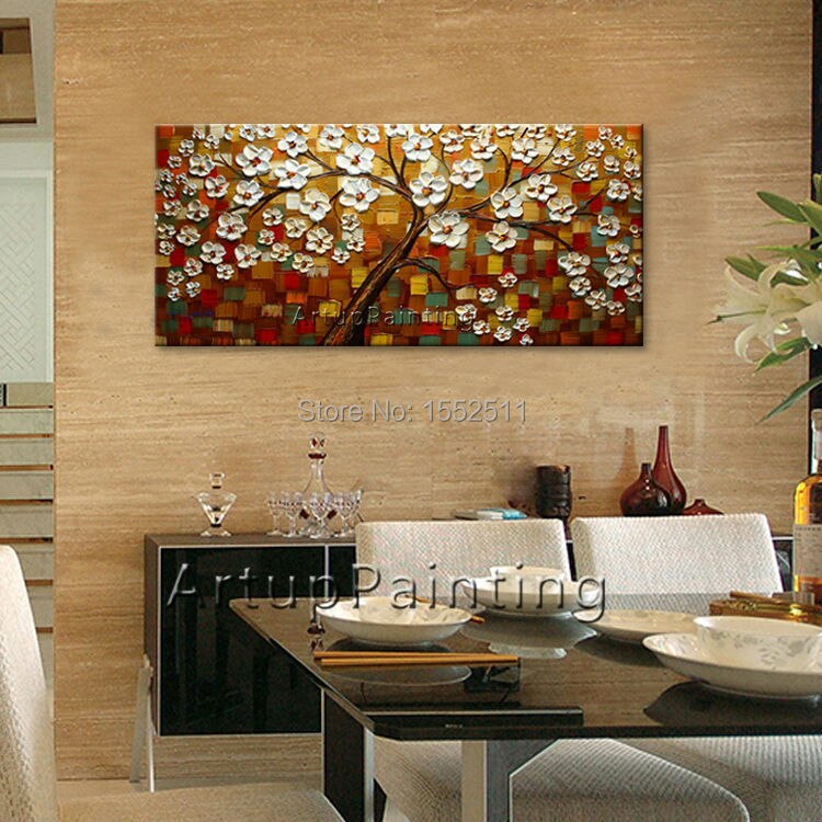 Paleta de pintura de &aacute;rbol pintada a mano para pared, lienzo de pintura al &oacute;leo abstracta de &aacute;rbol, decoraci&oacute;n moderna para habitaci&oacute;n, sala de estar, 10