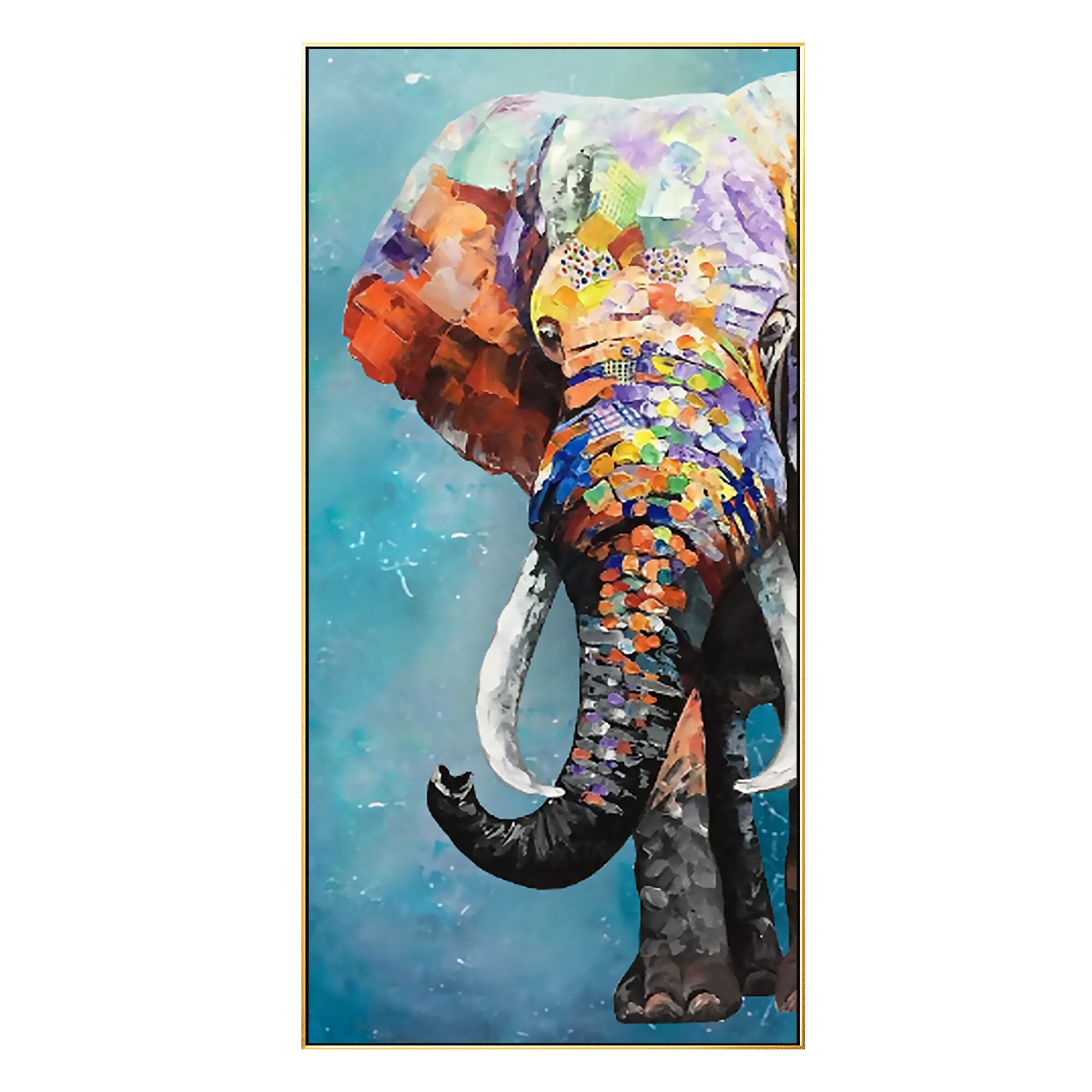Pintura texturizada pesada de elefante, lienzo colorido, cuchillo de paleta, pintura original enmarcada, arte de pared enorme, arte de pared para sala de estar, pop pa