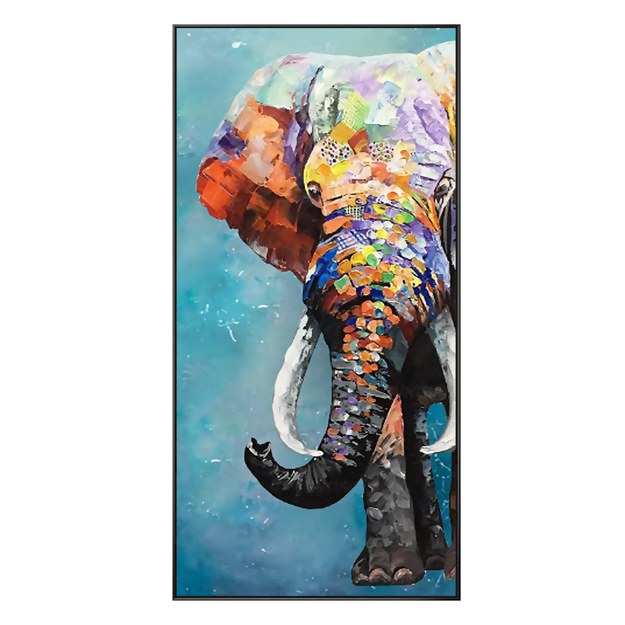 Pintura texturizada pesada de elefante, lienzo colorido, cuchillo de paleta, pintura original enmarcada, arte de pared enorme, arte de pared para sala de estar, pop pa