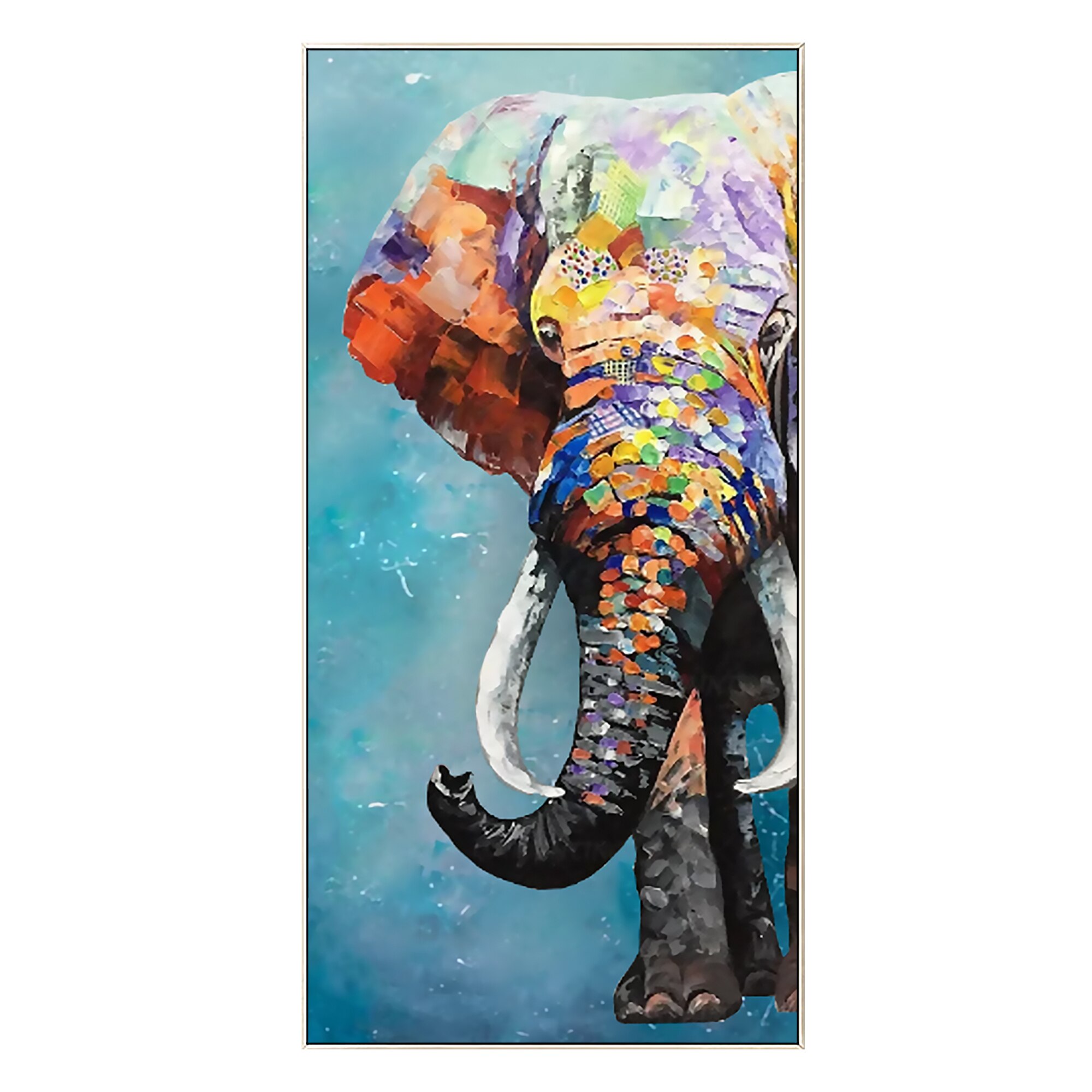 Pintura texturizada pesada de elefante, lienzo colorido, cuchillo de paleta, pintura original enmarcada, arte de pared enorme, arte de pared para sala de estar, pop pa