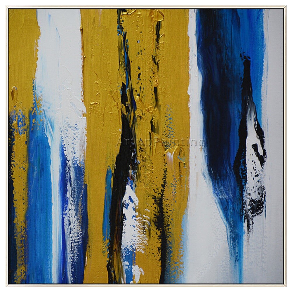 Pinturas al óleo abstractas modernas pintadas a mano, amarillas, azules y blancas sobre lienzo, arte de pared, imágenes de decoración del hogar para sala de estar Pinturas al óleo abstractas modernas pintadas a mano, amarillas, azules y blancas sobre lienzo, arte de pared, imágenes de decoración del hogar para sala de estar