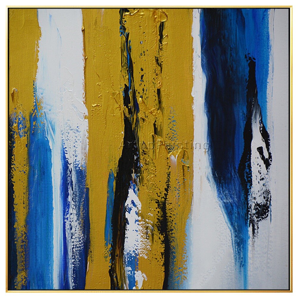Pinturas al óleo abstractas modernas pintadas a mano, amarillas, azules y blancas sobre lienzo, arte de pared, imágenes de decoración del hogar para sala de estar Pinturas al óleo abstractas modernas pintadas a mano, amarillas, azules y blancas sobre lienzo, arte de pared, imágenes de decoración del hogar para sala de estar